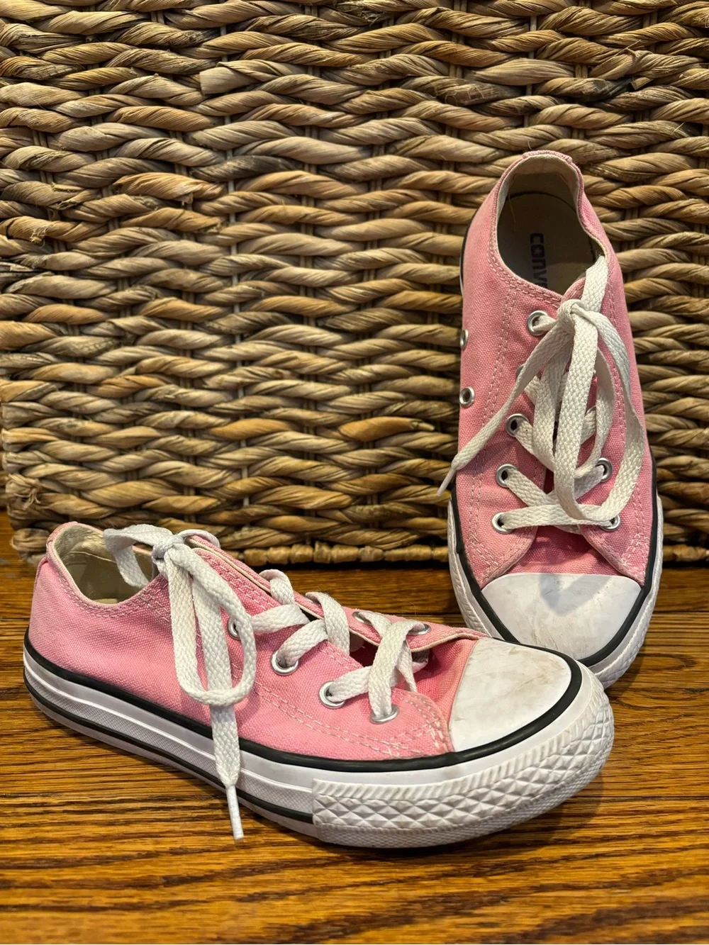 Converse Kids Pink and White Low Top Canvas Sneakers